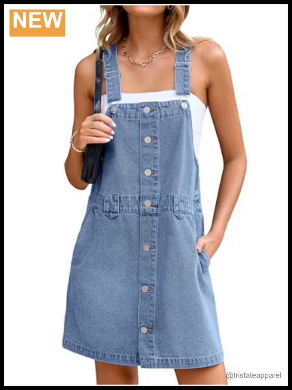 Glamaker Denim Overall Dress Sleeveless Mini Pinafore Casual Button Dress with